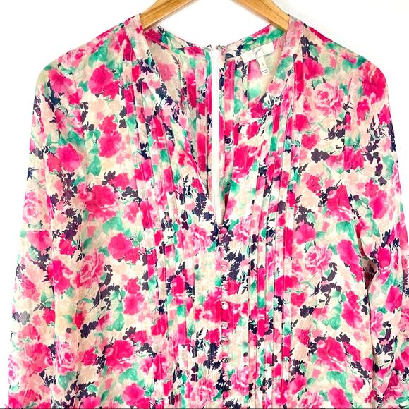 Joie | Silk Romper Floral Shorts Small Pink Cream Green - Picture 5 of 12